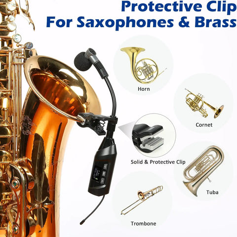 Wireless Saxophone Microphone System Clip On Instrument Microphone For Sax And Trumpet with detailed clip features