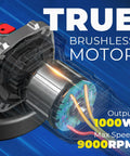 Cordless Angle Grinder Kit With Paddle Switch 20V 4-1/2 Inch 9000 RPM For Cutting Grinding Polishing Includes 6 Discs And 4.0Ah Battery Plus DSC Protection And No Lock On Paddle. TRUE brushless motor cutaway