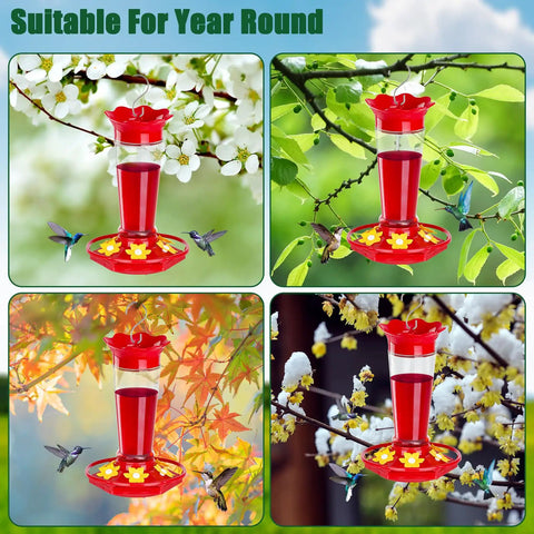 Outdoor Hummingbird Feeder 2 Pack Ant And Bee Proof Clear 10 Ounce With 6 Flower Shaped Ports Hanging Bird Nectar Feeder