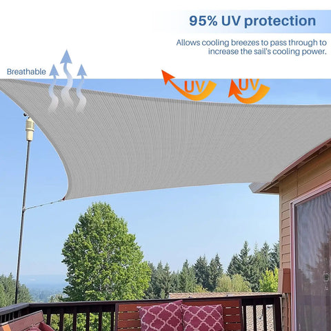 13 Foot by 13 Foot Sun Shade Sail Rectangle Canopy for Patio Backyard Garden Outdoor UV Block Breathable 180GSM