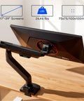 Heavy Duty Single Monitor Arm, Premium Aluminum Desk Mount with support for 17-39 inch screens, matte black finish on desk.