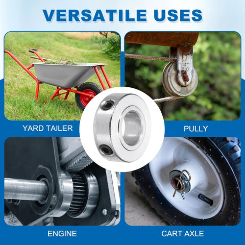Set of Shaft Collars One Half Inch Bore, One Inch Outer Diameter, Five Sixteenth Inch Height, Carbon Steel, Silver Finish, Pack of Four, Great Gear for Wheelbarrows, Industrial Machinery, Tools and DIY Projects used on wheelbarrow, pulley, engine, and cart axle