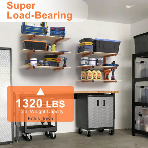 Wall Mounted Lumber Storage Rack With Six Tier System Heavy Duty Wood Organizer in garage setup showcasing load-bearing capacity.