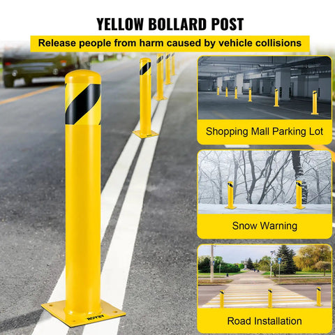 Tough As Nails 48 Inch Steel Safety Bollard Post In Bright Yellow Finish With Five Point Five Inch Diameter for vehicle impact protection.