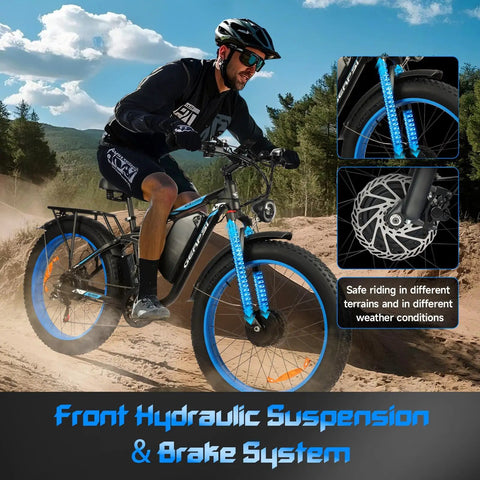 Rider on Beast Mode 3000W Dual Motor Electric Bike With 48V 25Ah Removable Battery, front suspension, hydraulic disc brakes