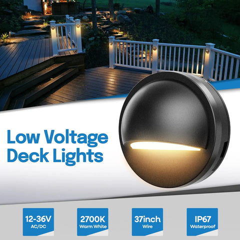 12 Pack Low Voltage Deck Lights Lit 2.5W 2700K Warm White Landscape Lighting Step Stair Railing IP67 Waterproof for Outdoor Accent Garden Fence 12 to 36V AC DC UL Listed Transformer Not Included
