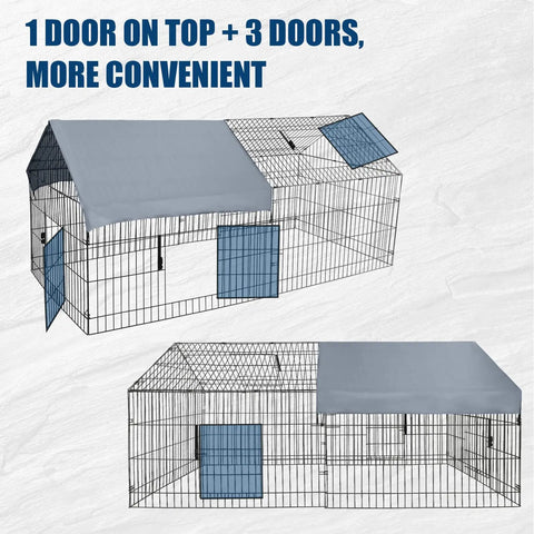 All Weather Heavy Duty Outdoor Chicken Coop With Waterproof Cover 86 Inch Long 40 Inch Wide 40 Inch High Metal Poultry Run For Hens Ducks And Rabbits Predator Proof Dual Locking System Self Closing Door Built Tough Backyard Enclosure And Pet Playpen