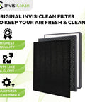 True HEPA And Activated Carbon Replacement Filter For IC4524 Air Purifier Captures 99.989 Percent Of Dust Pet Dander Mold Spores Odors And More Down To 0.1 Micron Includes Prefilter Breathe Easy At Home, original InvisiClean filter displayed.