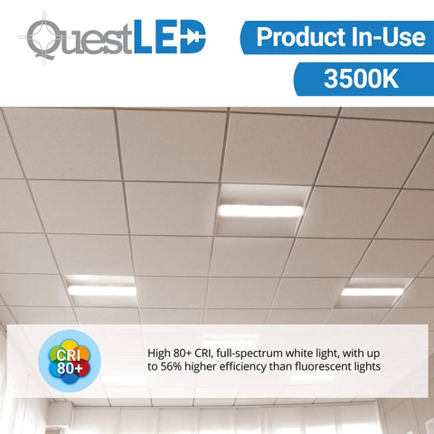 Office ceiling with 2x2 LED Center Basket Troffer Panel 2 Pack 28W 3500K Warm White Bright as Day 3640 Lumens installed