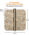 Top Shelf Floral Door Hinges 4 5/8 Inch Laser Etched Decorative Hardware For Interior Residential Doors with floral design.