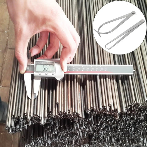 Using digital calipers to measure steel rods with Two Piece Steel Firm Joint Calipers Set For Modeling And Carving.