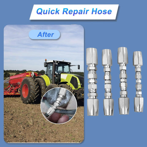 Front view of a 4-piece reusable hydraulic hose repair fittings kit in metal for 1/4, 3/8, 1/2 in ID hoses