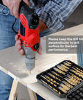 Person using 230 Piece Titanium Coated Drill Bit Set With 135 Degree Tip Pro Grade HSS Drill Bits Kit In Rugged Storage Case for drilling wood.