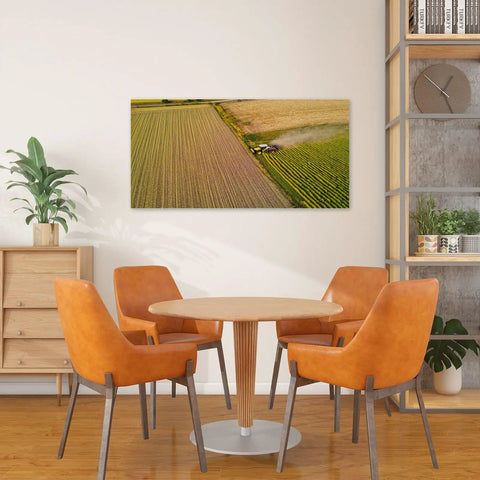 Canvas Wall Art Paintings Harvester Scene With Golden Ripe Corn Harvesting By A Combine Machine Framed Stretched Artwork 20x40 Inch
