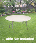 60 Inch Round Fitted Plastic Table Covers Bundle Of 5 White Elastic Vinyl Covers That Stretch Over Edges Up To 2.5 Inches Thick, 3 Mil Durable