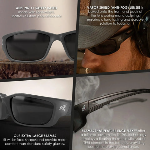 Kazbek XL Wraparound Safety Glasses With Anti Scratch Non Slip Grip UV 400 Protection Military Grade Tough shown from various angles