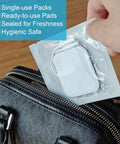 Heavy Duty Tens Therapy Pads With Pad Holder 24 Pack Boasting Thick Conductive Gel being taken from a black bag, showing sealed single-use pack.