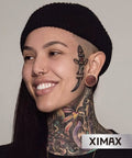 Person wearing Wood Ear Gauges Set 2 To 6 Pieces Hollow Rosewood Tunnels Plugs With Double Flared Stretchers in ear