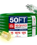Fifty Foot Tough As Nails Heavy Duty Indoor Outdoor Extension Cord 10 3 Gauge SJTW Waterproof 3 Prong Power Cable ETL Listed