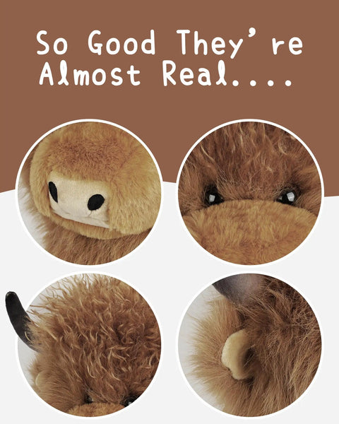 Close-up of Totally Funny Curly Highland Cow Golf Driver Headcover Plush Soft Cozy Animal Headcover with realistic details.