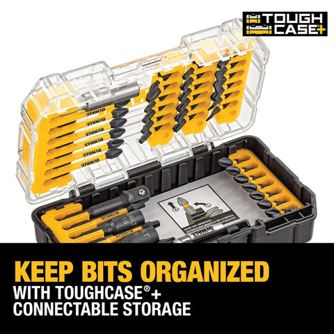 DEWALT 40-piece impact-ready screwdriver bit set in ToughCase+ storage case (front view)