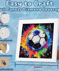 Football Diamond Art Kit For Kids With Frame 18x18 Inch Wall Decor with Canvas, Crystals, Pen, Tray, and Adhesive Display.