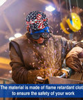 Welder with Eight Pack Reversible Welding Caps For Men And Women, Elastic Flame Resistant Cotton Welding Hat, using grinder.