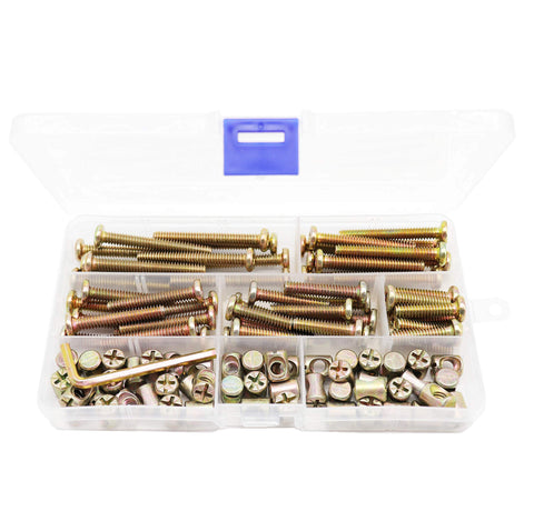 1/4-20 Zinc Plated Hex Socket Cap Bolts And Barrel Nuts Assortment Kit With Wrench And Storage Box For Cribs Beds Cots And Chairs Ideal Hardware Replacement Set For Baby Furniture