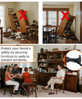 Heavy Duty Anti Tip Furniture Straps With Adjustable Wall Mount Kit For Dresser And TV Stand Supplies in use during family discussion at table.