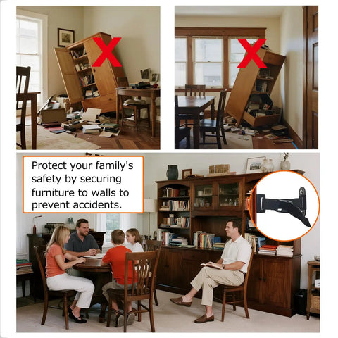 Heavy Duty Anti Tip Furniture Straps With Adjustable Wall Mount Kit For Dresser And TV Stand Supplies in use during family discussion at table.