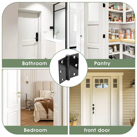 Beefy 3 Inch Door Hinges 24 Pack Black Square Hinge Set With Soft Close Cushion For Interior And Exterior Doors Rust Resistant Metal
