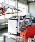 Tough As Nails Portable Handheld Welder With Smooth Wire Feeder And Intuitive Digital Display, welding gun in use, industrial workspace.