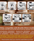Professional Grade Three Ear Espresso Portafilter With Base And Double Spout Built From Premium Stainless Steel compatible with Breville 54mm models.