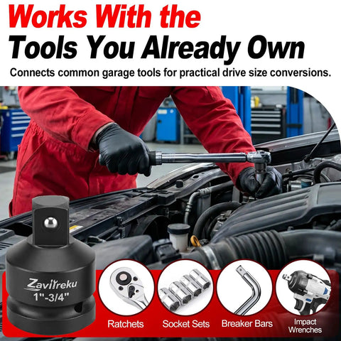 Mechanic using impact wrench with 8 Piece Socket Adapter And Reducer Set for ratchets in automotive workshop
