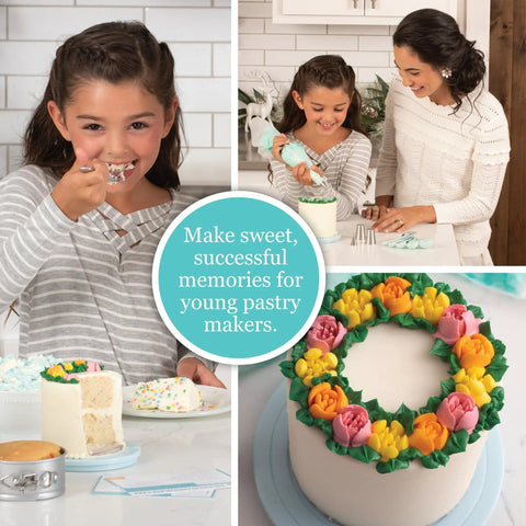 Children using Playful Chef Kids Cake Decorating Kit With Pans Reusable Pastry Bags Stencils And Recipes For Real Baking Fun.