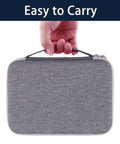Rugged Hard Shell Case for DYMO LetraTag LT-100H and LT-100H Plus Label Maker shown held by hand, gray fabric, easy to carry.