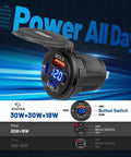 78W Triple Port Car Charger With Dual PD USB Fast Charging No Sweat Design To Juice Up Your Phone And Tablet Effortlessly showing charging ports and voltage display.