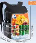 Beast Mode Backpack Cooler Keeps Drinks Ice Cold For Twenty Hours With Hella Leakproof Seals For Hiking Summer Travel Beach Outings Or Weekend Getaways In Durable Black with bottles, fruits, and snacks.