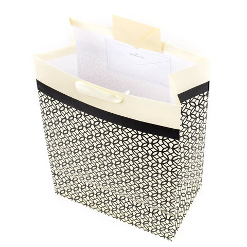 Mega Gift Bag With Tissue Paper In Black Ivory And Gold Endless Circles For Weddings And Showers, Large 14.75W x 20H x 8.25D includes card holder