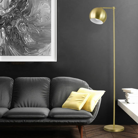 60 Inch Floor Lamp In Satin Gold Finish With Vintage Glam Style Inline Switch E26 Base Modern Gold Brass Look near sofa