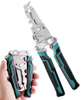 18 In 1 Foldable Wire Stripper Kit With Crimping Pliers Cutter Twister And Splitting Tool for electrical cables, open and folded