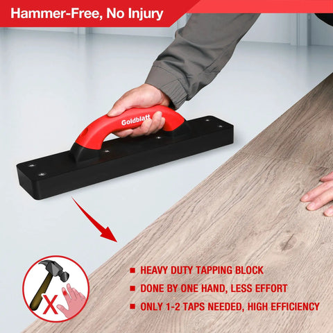 Heavy Duty Hammer-Free Tapping Block For Vinyl Plank Flooring With A 9 Inch Soft Grip Handle in use on laminate floor
