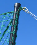 Cricket Net Cage Backyard Practice Netting 52ft Weatherproof Batting System With Poles Heavy Duty Open End Design close-up of pole and netting