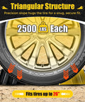 Image showing Rugged Heavy Duty Hard Plastic Wheel Chocks With Handles 2 Pack Non Slip Tire Chocks used with tire up to 26 inches, supports 2,500 lbs each