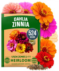 Zinnia Dahlia Seeds Pack 524 Premium Seeds For 2026 Non GMO Garden Blooms With Vibrant Double Flowers In Red Pink Orange White