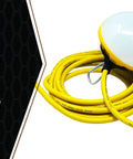 Bright Yellow LED String Lights 100 Foot Kit With 1200 Lumen LED Heads 120V AC, coil view with yellow cord and LED head.