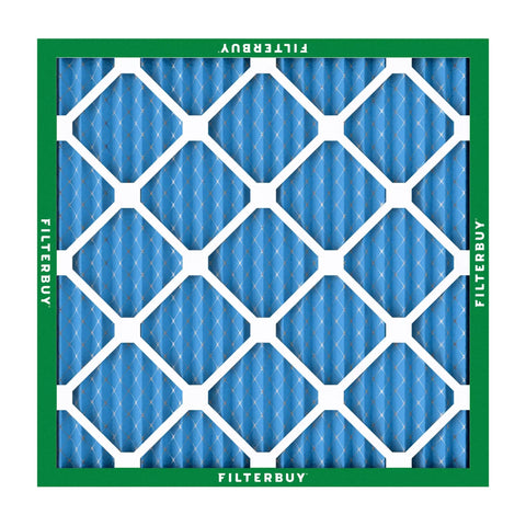 10x10x1 Air Filter With MERV 13 For Smoke And Allergy Defense, blue electrostatic pleated HVAC replacement filter, front view.