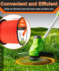 Green cordless trimmer with spool of Beefed Up Heavy Duty 0.095 Inch Trimmer Line 880 ft reel, suitable for grass trimming.