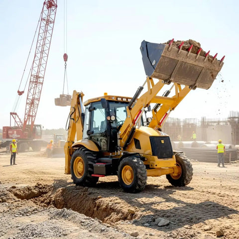 Commercial Grade Backhoe Loader For Construction And Agriculture With Front Loader And Backhoe Attachments Folding Bucket and Workhorse Performance digging on site
