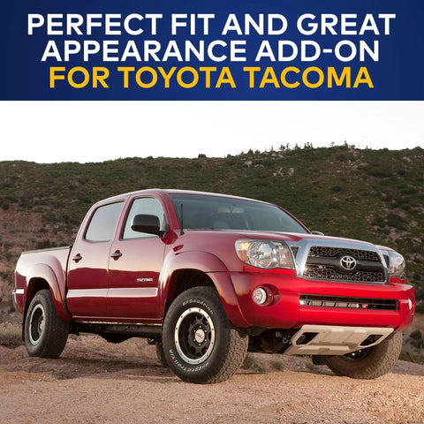 Red Toyota Tacoma with 6 3/4 inch bullet antenna mast beside hill, showcasing antenna’s perfect fit for 2005-2015 models.